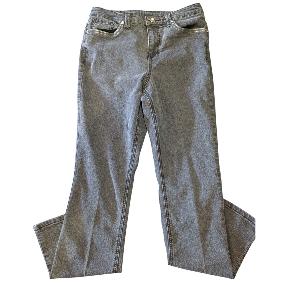 Christopher & Banks Gray Straight Leg Jeans Women's‎ 4 Rhinestone Accent Stretch
